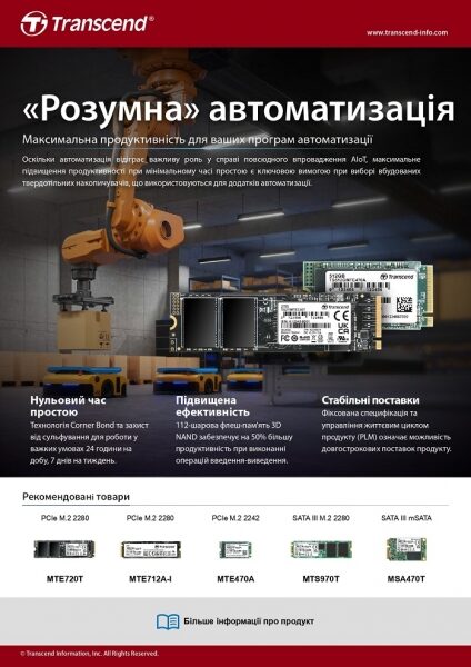 Компанія Transcend — провідний світовий виробник професійних вбудованих рішень Компанія Transcend — провідний світовий виробник професійних вбудованих рішень